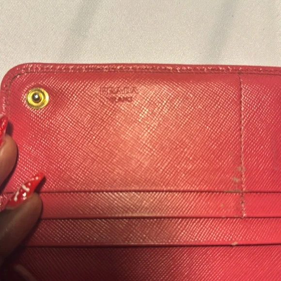 Authentic PRADA Saffiano Leather Fiocco Long Wallet Fuchsia GUC